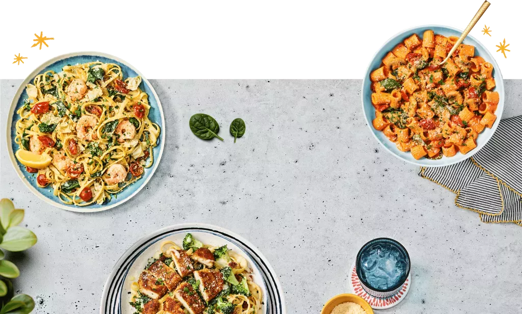 Lemon Garlic Shrimp Scampi, Crispy Chicken Bacon Alfredo, Rigatoni Rosa with Parmesan Chicken