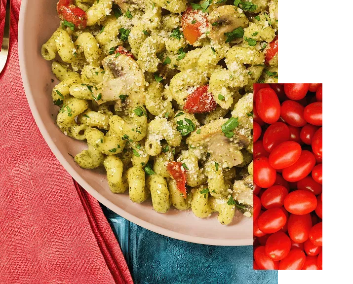 Basil Pesto Cavatappi and Cherry Tomatoes